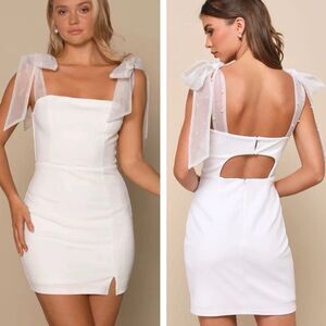 Lulu's White Mini Dress with Sheer Bow Straps